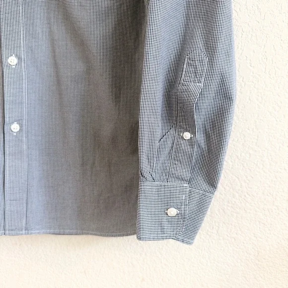 J.Crew Mens Slim Fit Micro Gingham Button Down Shirt Navy Blue White Medium M - Picture 7 of 11